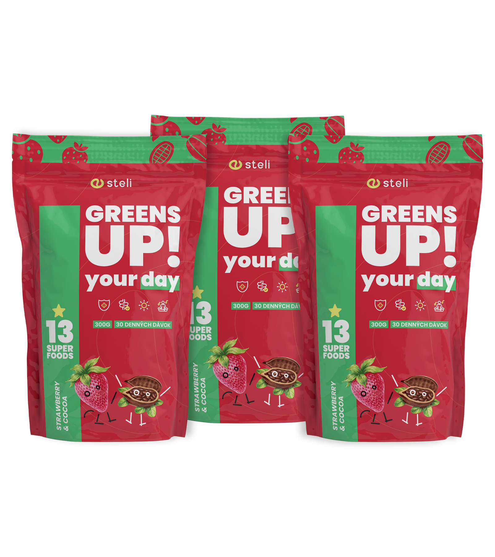 3x GREENS UP! Strawberry & Cocoa