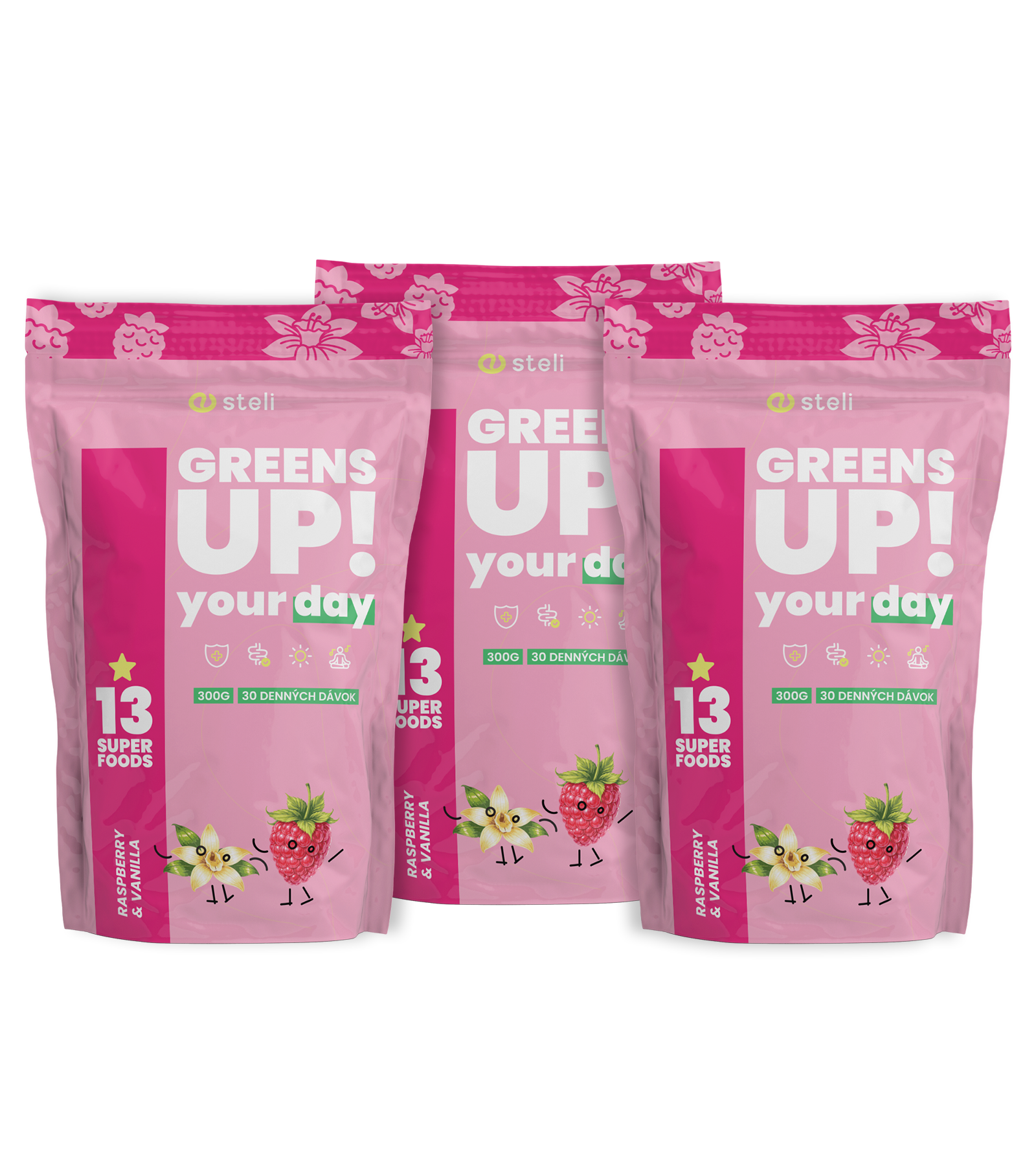 3x GREENS UP! Raspberry & Vanilla