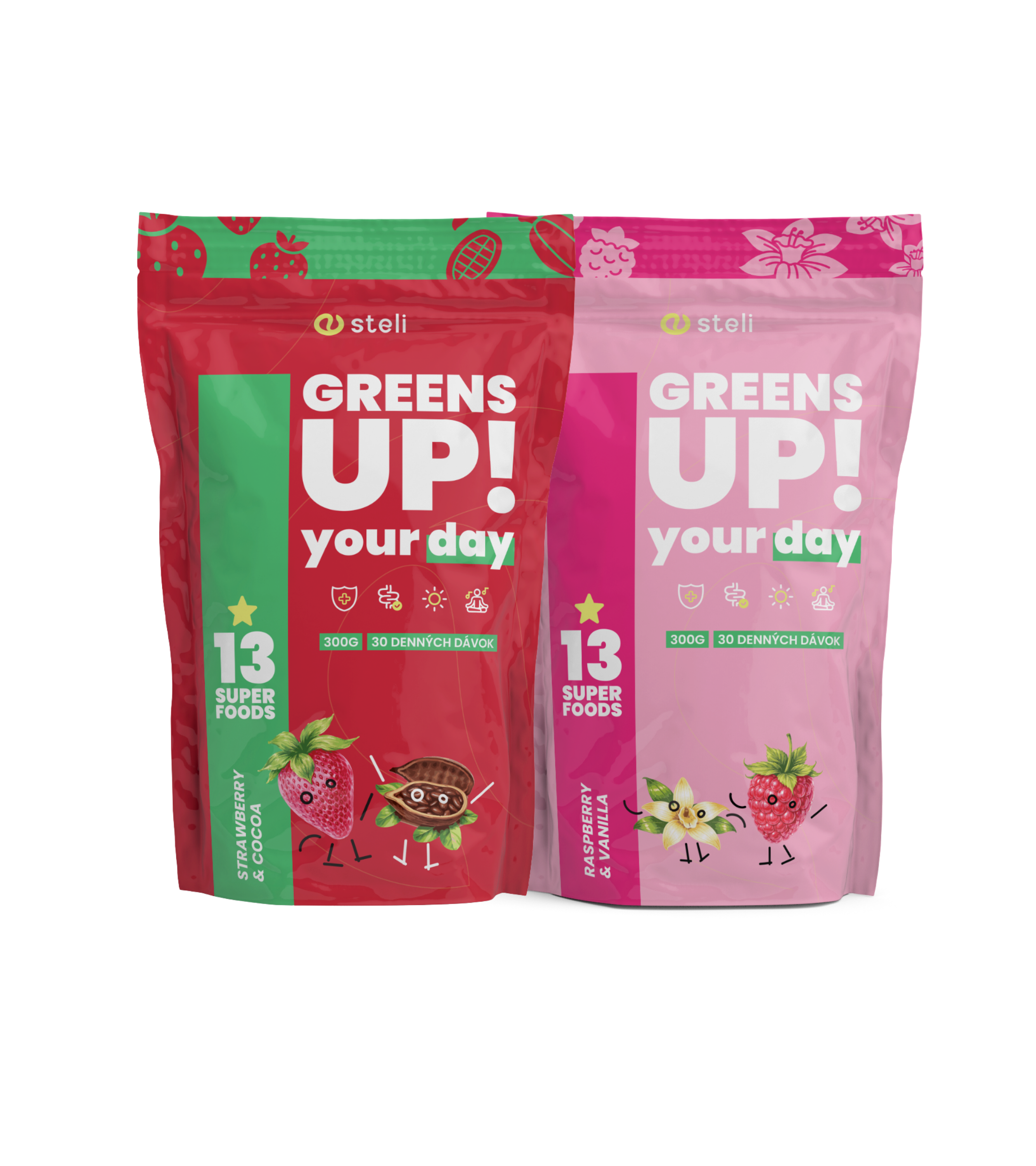 GREENS UP! Strawberry & Cocoa + Raspberry & Vanilla